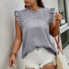 Plus Ruffled Stand-Collar Cap Sleeve Top