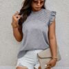 Plus Ruffled Stand-Collar Cap Sleeve Top