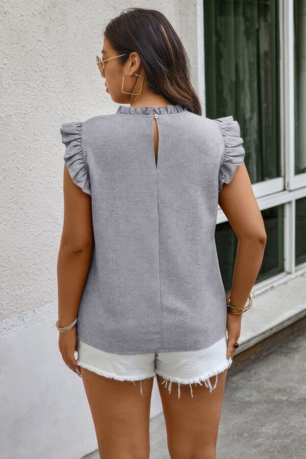 Plus Ruffled Stand-Collar Cap Sleeve Top