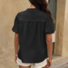 V-Neck Button-Down Top with Lantern Puff Sleeves