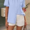 V-Neck Button-Down Top with Lantern Puff Sleeves
