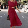 Round-Neck Cutout Waist A-Line Midi Dress