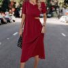 Round-Neck Cutout Waist A-Line Midi Dress