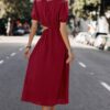 Round-Neck Cutout Waist A-Line Midi Dress