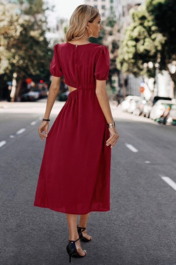 Round-Neck Cutout Waist A-Line Midi Dress