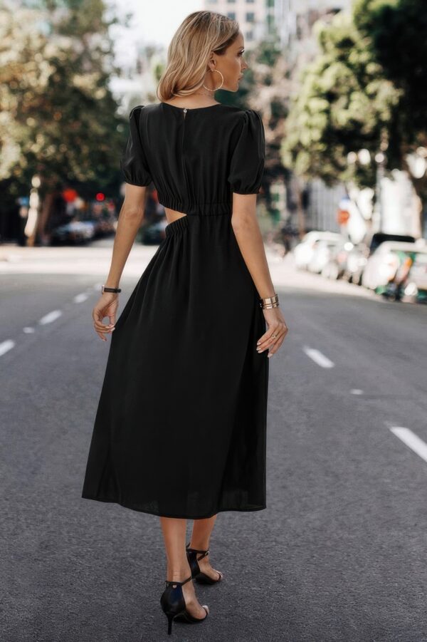 Round-Neck Cutout Waist A-Line Midi Dress