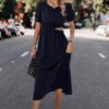 Round-Neck Cutout Waist A-Line Midi Dress