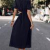 Round-Neck Cutout Waist A-Line Midi Dress