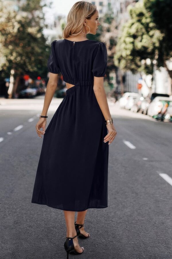 Round-Neck Cutout Waist A-Line Midi Dress