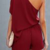 One-Shoulder Batwing Sleeve High-Waist Romper