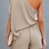One-Shoulder Batwing Sleeve High-Waist Romper