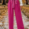 High-Waist Straight-Leg Pants with Lace Tie – Plus Size