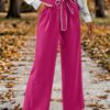 High-Waist Straight-Leg Pants with Lace Tie – Plus Size