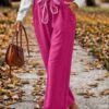 High-Waist Straight-Leg Pants with Lace Tie – Plus Size