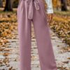 High-Waist Straight-Leg Pants with Lace Tie – Plus Size