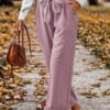High-Waist Straight-Leg Pants with Lace Tie – Plus Size