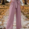 High-Waist Straight-Leg Pants with Lace Tie – Plus Size