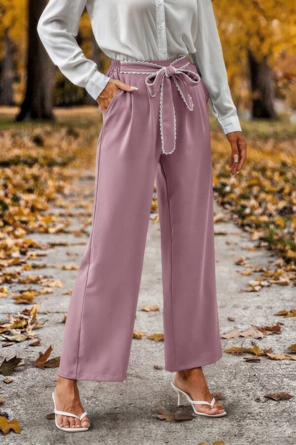 High-Waist Straight-Leg Pants with Lace Tie – Plus Size