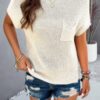 Ribbed Short Cap-Sleeve Knit Top – Lightweight Viscose