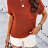Ribbed Short Cap-Sleeve Knit Top – Lightweight Viscose