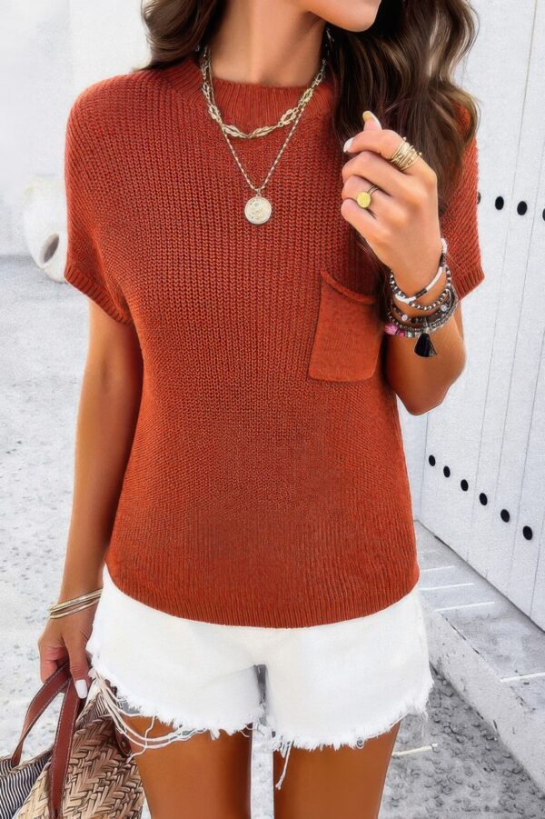 Ribbed Short Cap-Sleeve Knit Top – Lightweight Viscose