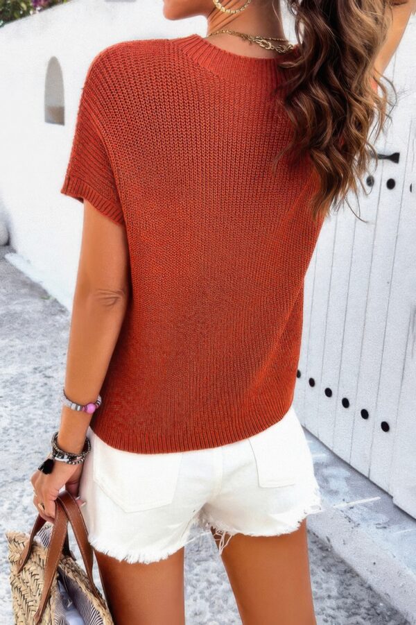 Ribbed Short Cap-Sleeve Knit Top – Lightweight Viscose