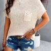 Ribbed Short Cap-Sleeve Knit Top – Lightweight Viscose