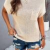 Ribbed Short Cap-Sleeve Knit Top – Lightweight Viscose