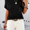 Ribbed Short Cap-Sleeve Knit Top – Lightweight Viscose