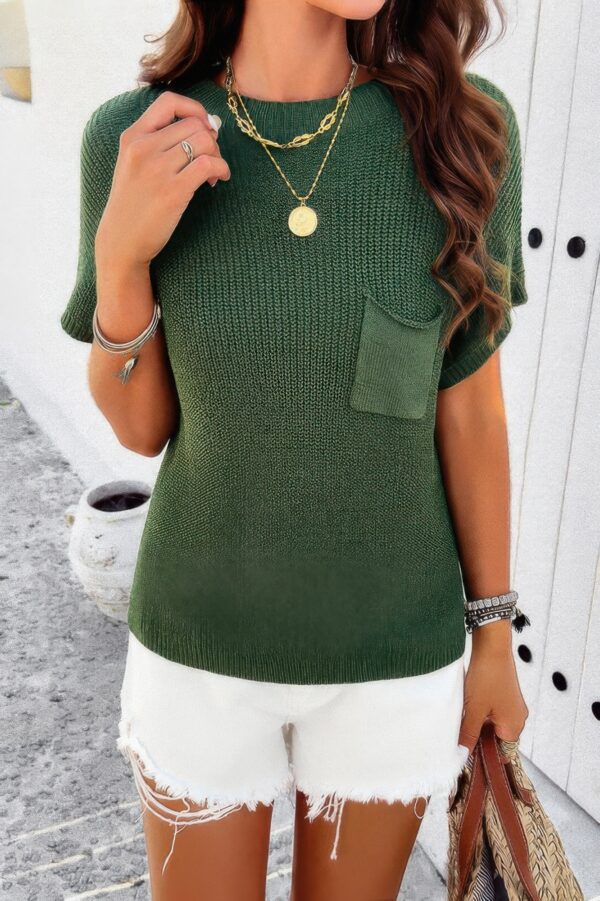 Ribbed Short Cap-Sleeve Knit Top – Lightweight Viscose