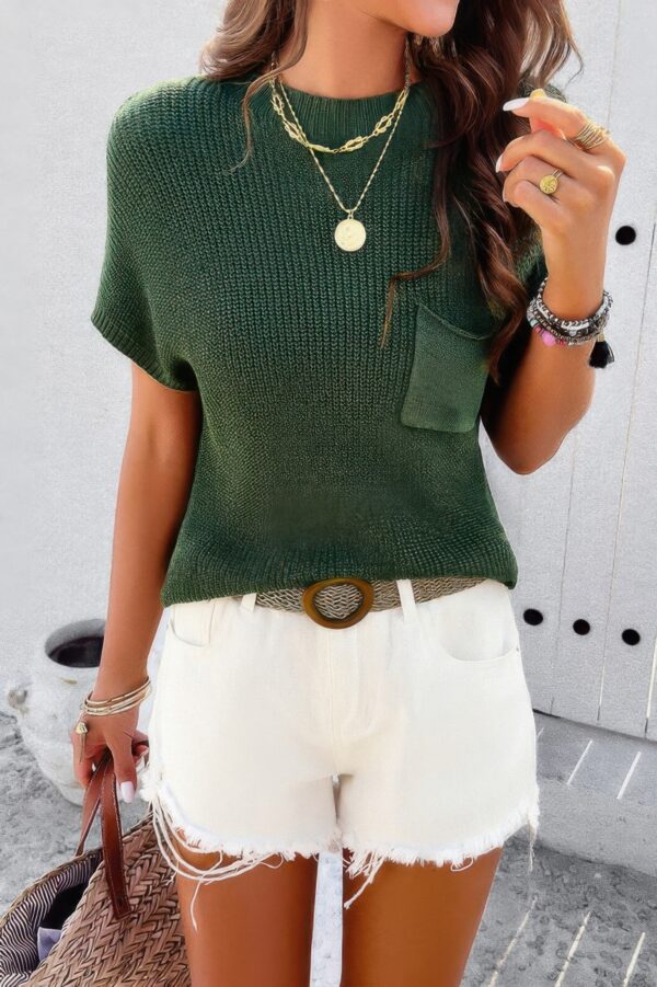 Ribbed Short Cap-Sleeve Knit Top – Lightweight Viscose