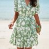 Button-Down Random Print Ruffle Midi Dress