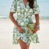 Button-Down Random Print Ruffle Midi Dress