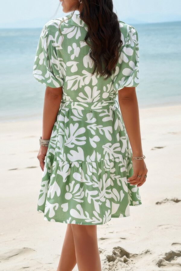 Button-Down Random Print Ruffle Midi Dress