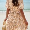 Button-Down Random Print Ruffle Midi Dress