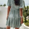 Button-Down Random Print Ruffle Midi Dress