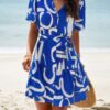 Button-Down Random Print Ruffle Midi Dress