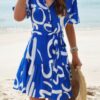 Button-Down Random Print Ruffle Midi Dress