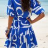 Button-Down Random Print Ruffle Midi Dress