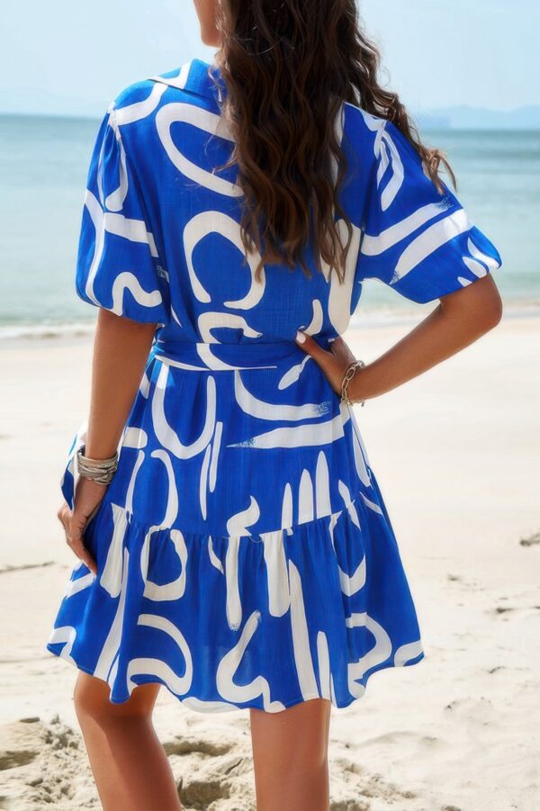 Button-Down Random Print Ruffle Midi Dress