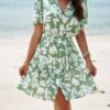 Button-Down Random Print Ruffle Midi Dress