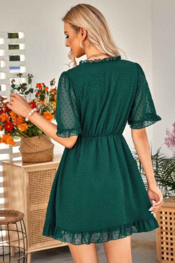 Ruffle-Hem Swiss Dot Short-Sleeve Midi Dress
