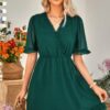 Ruffle-Hem Swiss Dot Short-Sleeve Midi Dress