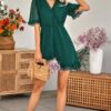 Ruffle-Hem Swiss Dot Short-Sleeve Midi Dress
