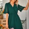 Ruffle-Hem Swiss Dot Short-Sleeve Midi Dress