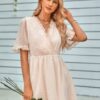 Ruffle-Hem Swiss Dot Short-Sleeve Midi Dress