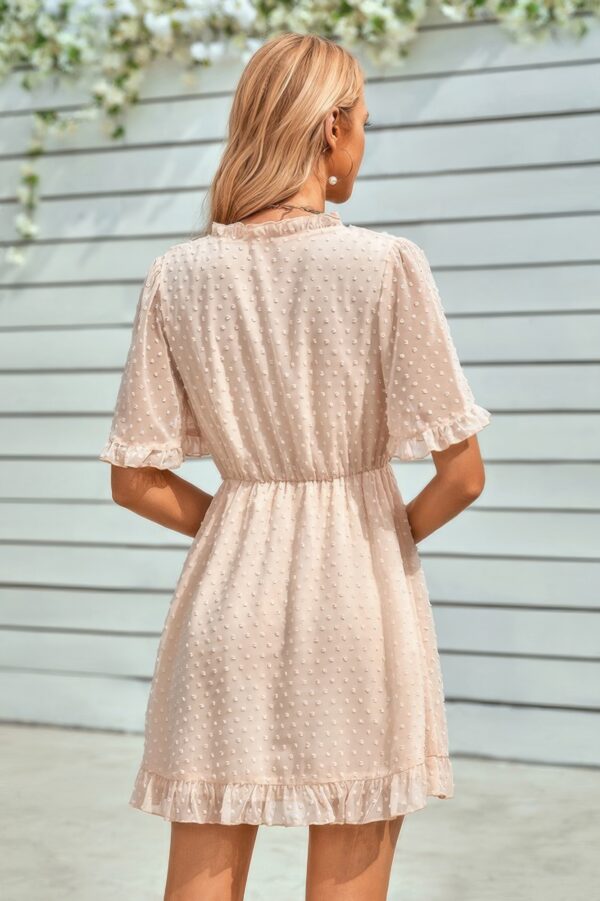 Ruffle-Hem Swiss Dot Short-Sleeve Midi Dress