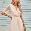 Ruffle-Hem Swiss Dot Short-Sleeve Midi Dress