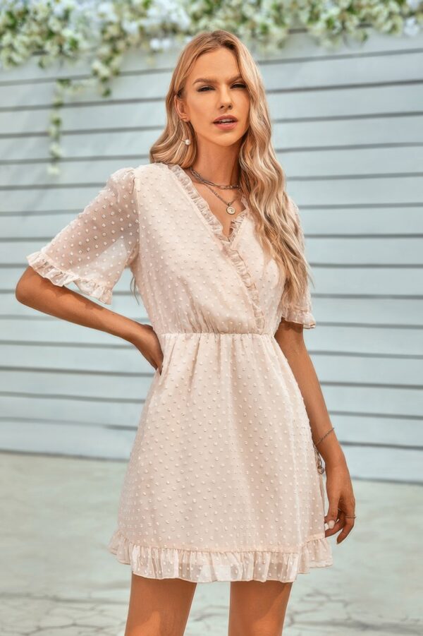 Ruffle-Hem Swiss Dot Short-Sleeve Midi Dress