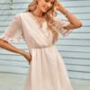 Ruffle-Hem Swiss Dot Short-Sleeve Midi Dress